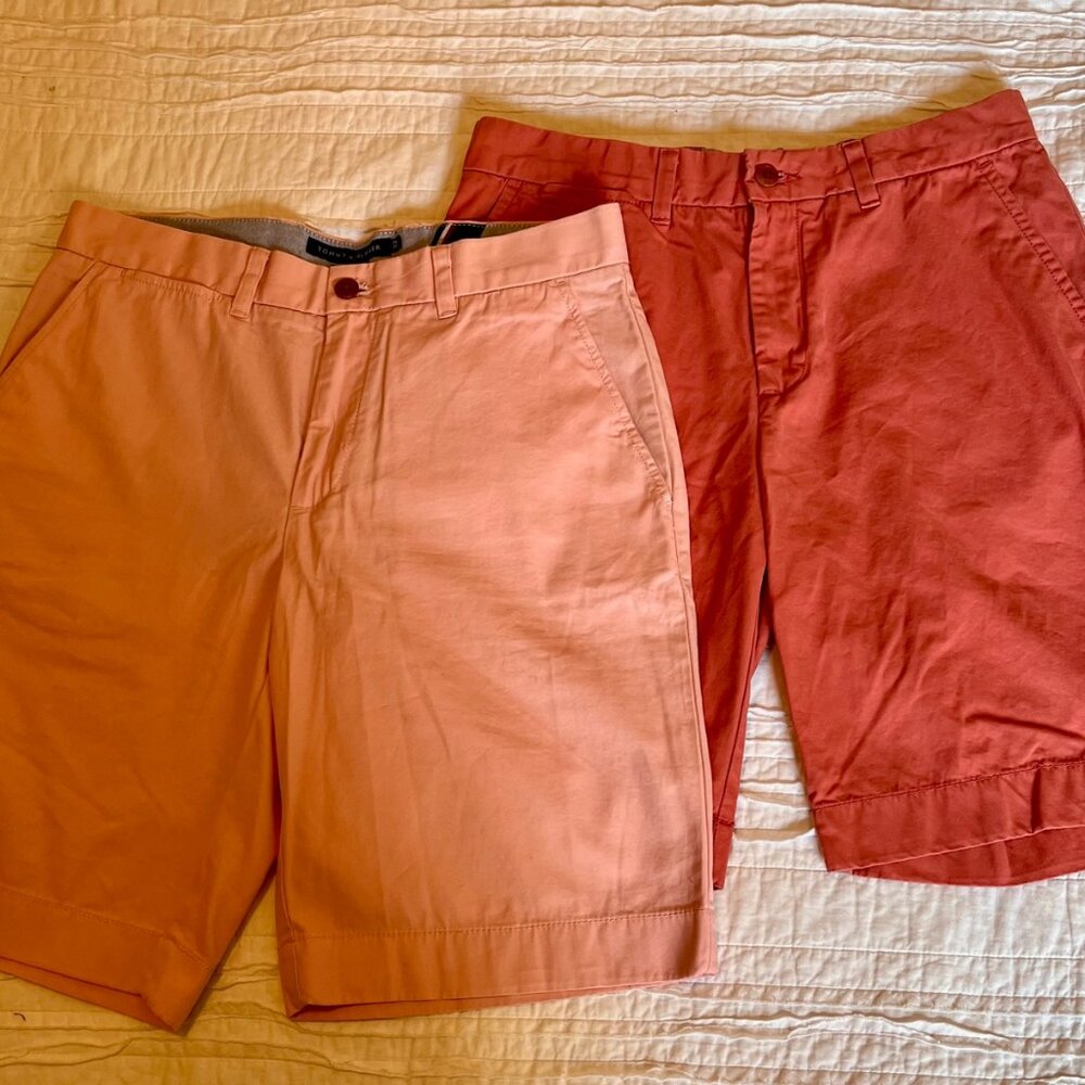 Tommy Hilfiger Classic Fit Chino Shorts Bundle – Size 32 (Coral & Red)